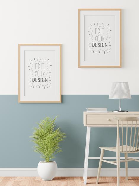 Free Poster Frame In Living Room Mockup Psd