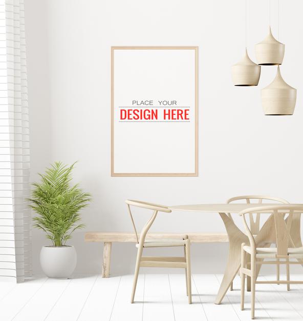 Free Poster Frame In Living Room Mockup Psd