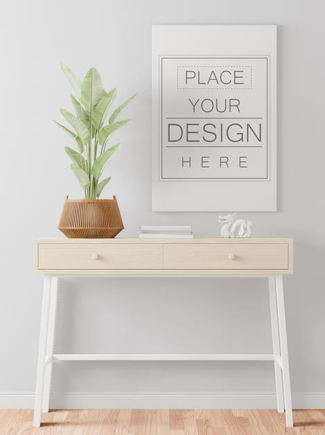 Free Poster Frame In Living Room Mockup Psd