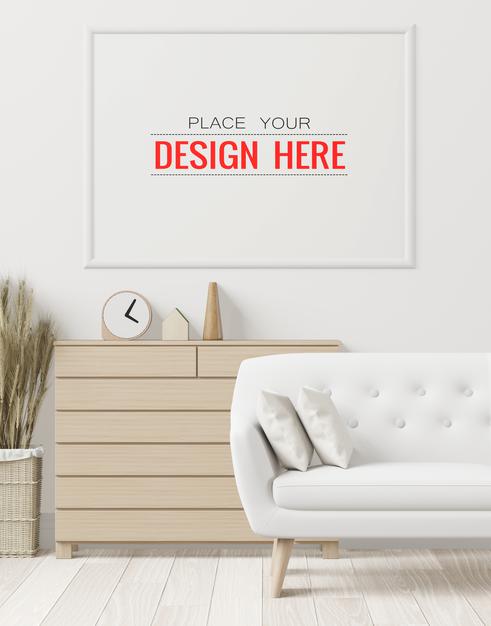 Free Poster Frame In Living Room Mockup Psd