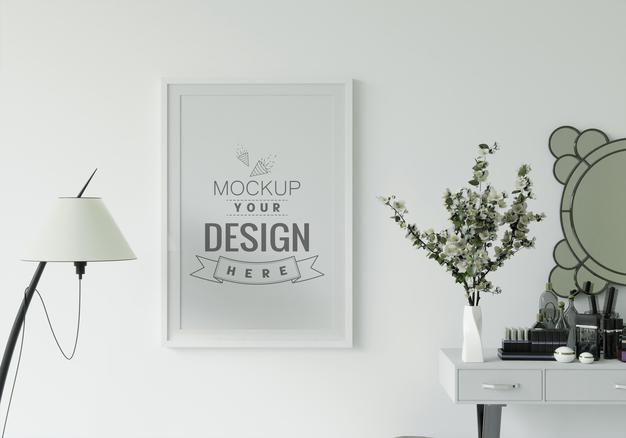 Free Poster Frame In Living Room Mockup Psd