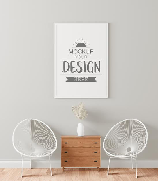 Free Poster Frame In Living Room Mockup Psd