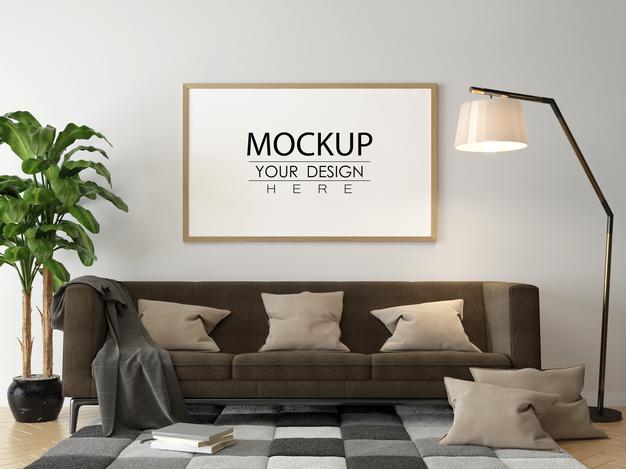 Free Poster Frame In Living Room Mockup Psd