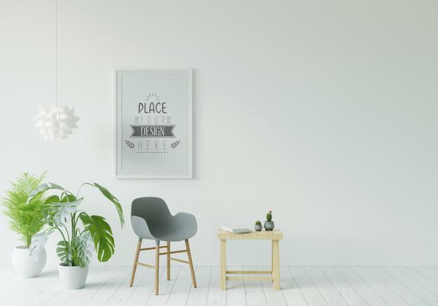 Free Poster Frame In Living Room Mockup Psd