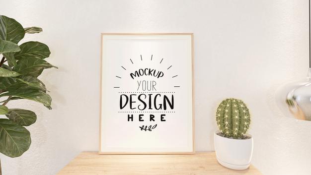 Free Poster Frame In Living Room Mockup Psd