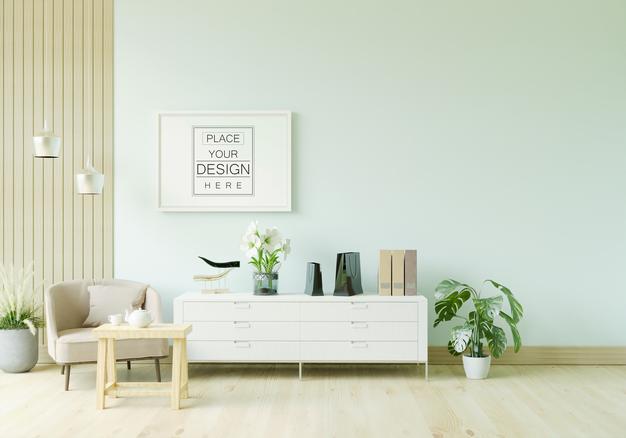 Free Poster Frame In Living Room Mockup Psd