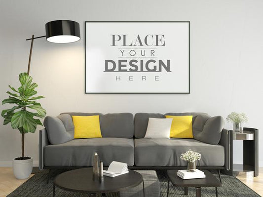 Free Poster Frame In Living Room Mockup Psd