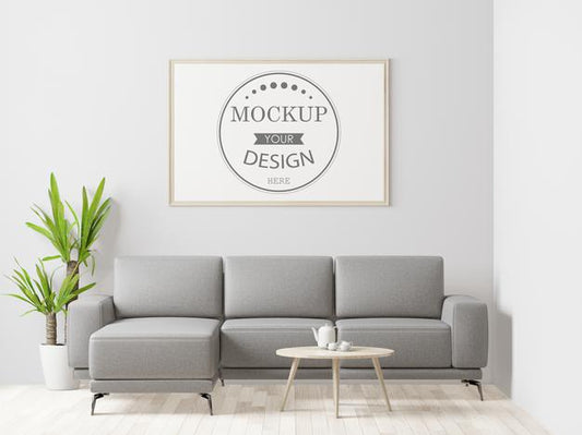 Free Poster Frame In Living Room Mockup Psd