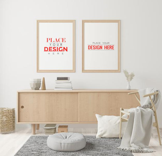 Free Poster Frame In Living Room Mockup Psd