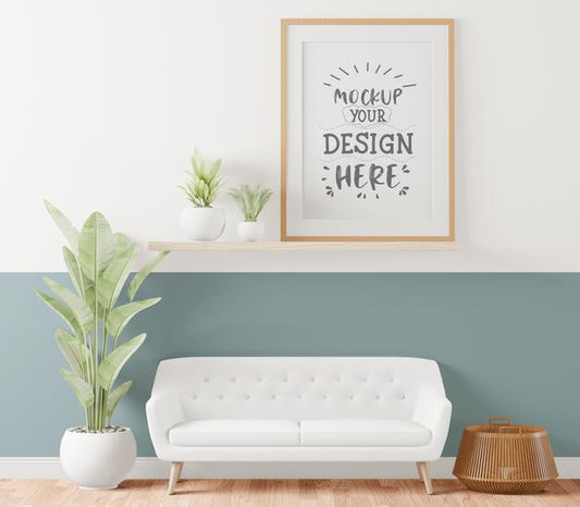 Free Poster Frame In Living Room Mockup Psd