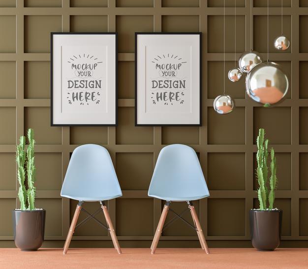 Free Poster Frame In Living Room Mockup Psd