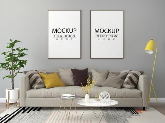 Free Poster Frame In Living Room Mockup Psd