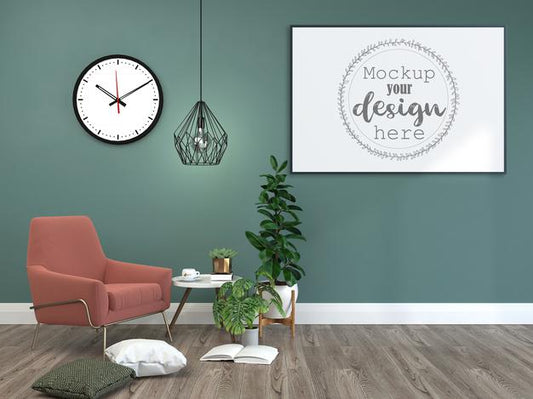 Free Poster Frame In Living Room Mockup Psd