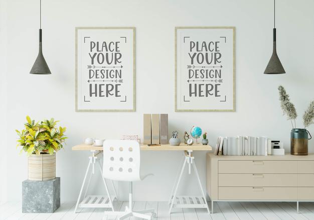 Free Poster Frame In Living Room Mockup Psd