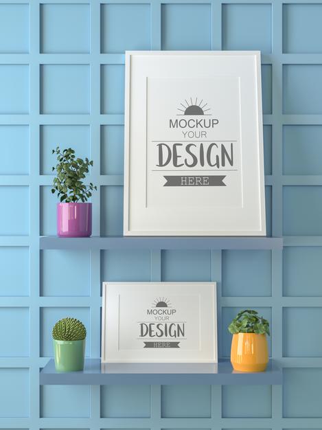 Free Poster Frame In Living Room Mockup Psd