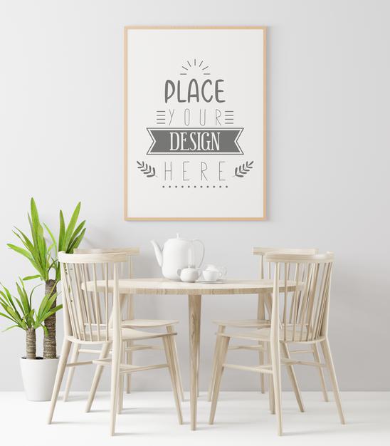 Free Poster Frame In Living Room Mockup Psd