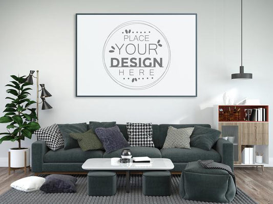 Free Poster Frame In Living Room Mockup Psd