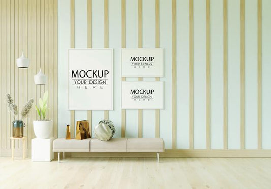 Free Poster Frame In Living Room Mockup Psd