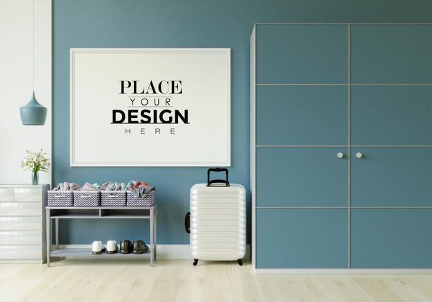 Free Poster Frame In Living Room Mockup Psd