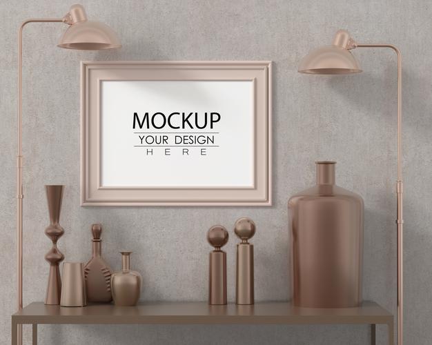 Free Poster Frame In Living Room Mockup Psd