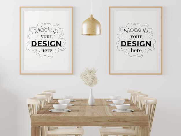 Free Poster Frame In Living Room Mockup Psd