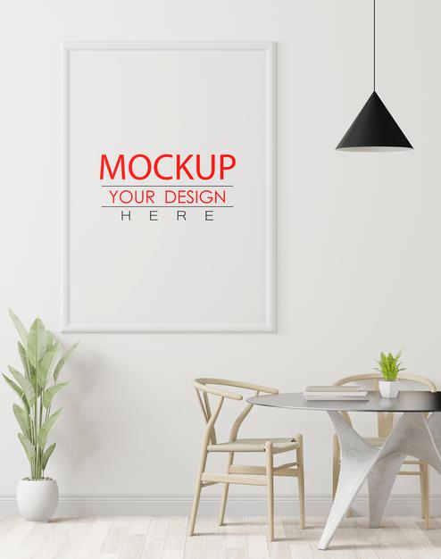 Free Poster Frame In Living Room Mockup Psd