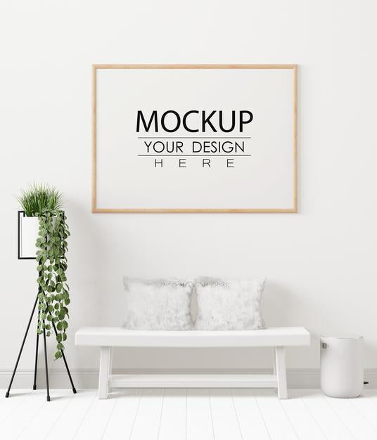 Free Poster Frame In Living Room Mockup Psd