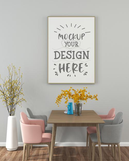 Free Poster Frame In Living Room Mockup Psd