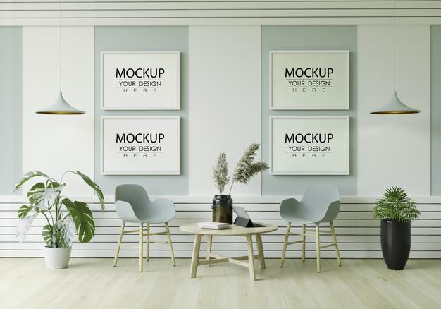 Free Poster Frame In Living Room Mockup Psd