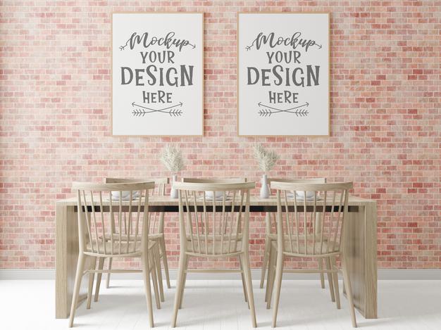 Free Poster Frame In Living Room Mockup Psd