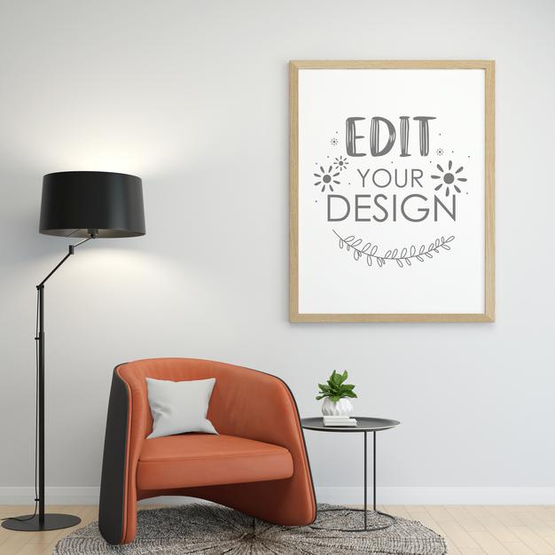 Free Poster Frame In Living Room Mockup Psd