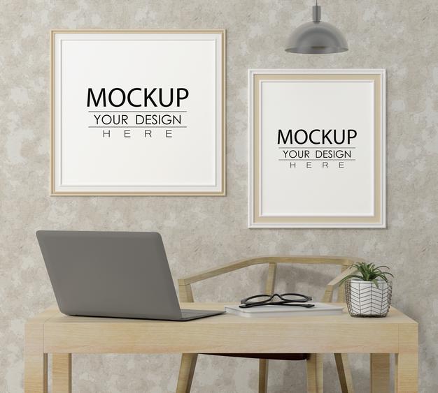 Free Poster Frame In Living Room Mockup Psd