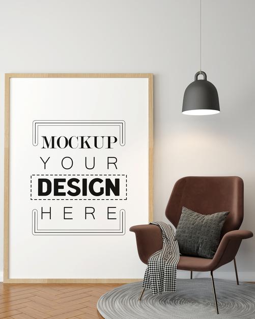 Free Poster Frame In Living Room Mockup Psd