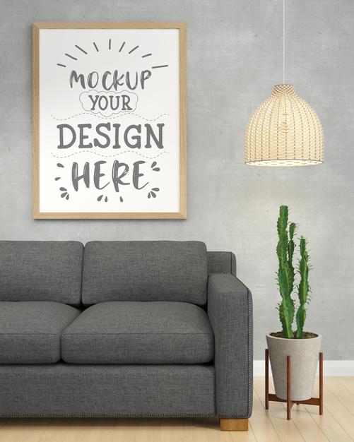 Free Poster Frame In Living Room Mockup Psd