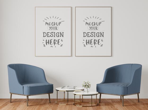 Free Poster Frame In Living Room Mockup Psd