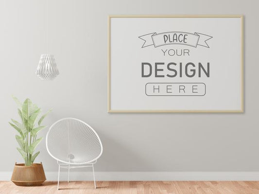 Free Poster Frame In Living Room Mockup Psd