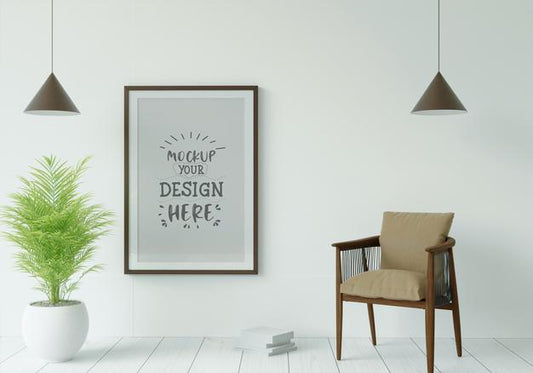 Free Poster Frame In Living Room Mockup Psd