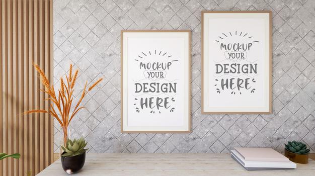 Free Poster Frame In Living Room Mockup Psd