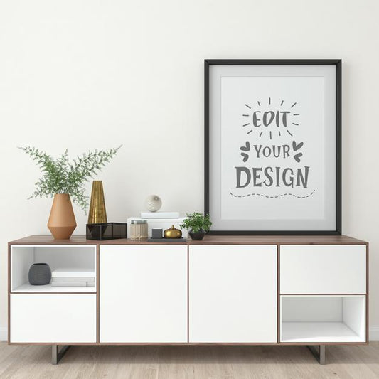 Free Poster Frame In Living Room Mockup Psd