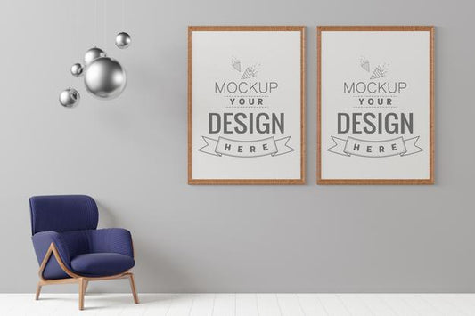 Free Poster Frame In Living Room Mockup Psd