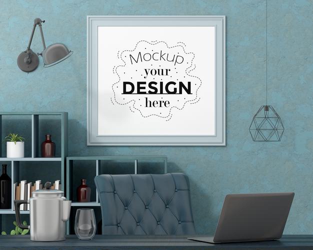 Free Poster Frame In Living Room Mockup Psd