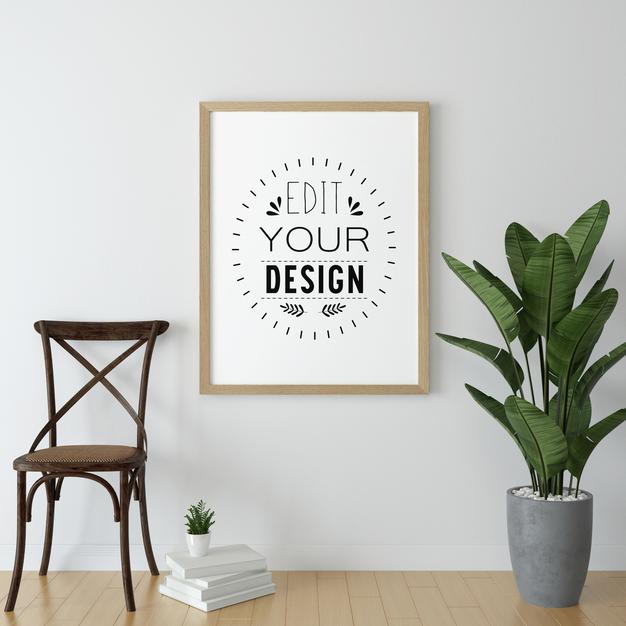 Free Poster Frame In Living Room Mockup Psd