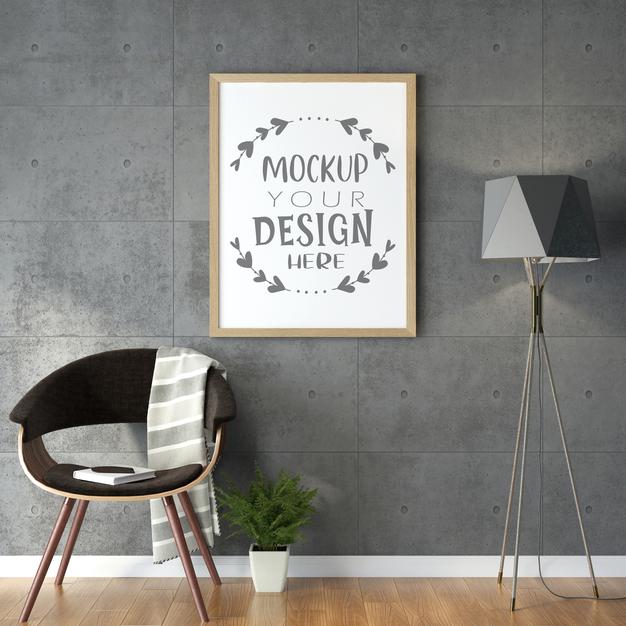 Free Poster Frame In Living Room Mockup Psd