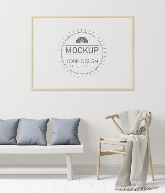 Free Poster Frame In Living Room Mockup Psd