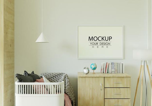 Free Poster Frame In Living Room Mockup Psd