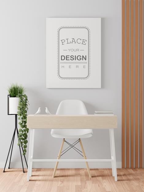 Free Poster Frame In Living Room Mockup Psd