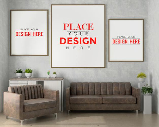 Free Poster Frame In Living Room Mockup Psd