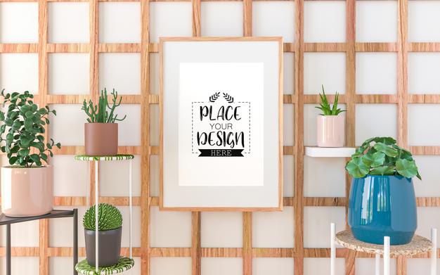 Free Poster Frame In Living Room Mockup Psd