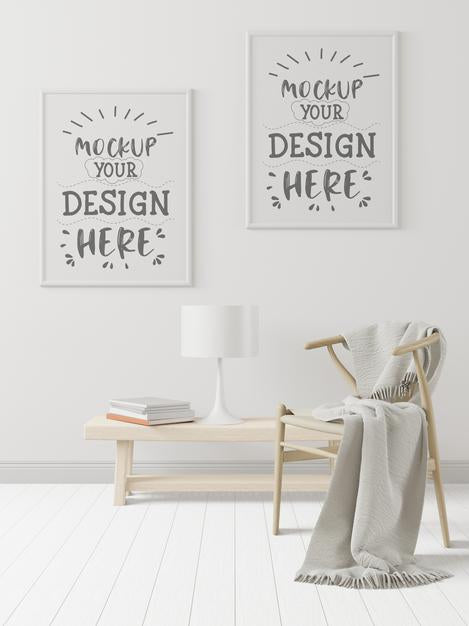 Free Poster Frame In Living Room Mockup Psd