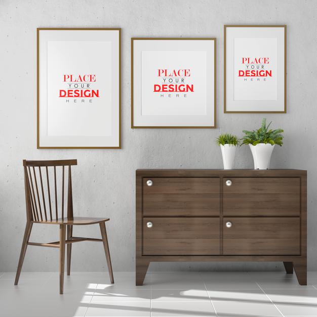 Free Poster Frame In Living Room Mockup Psd